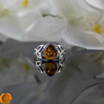 Celtic Cognac Amber Silver Ring