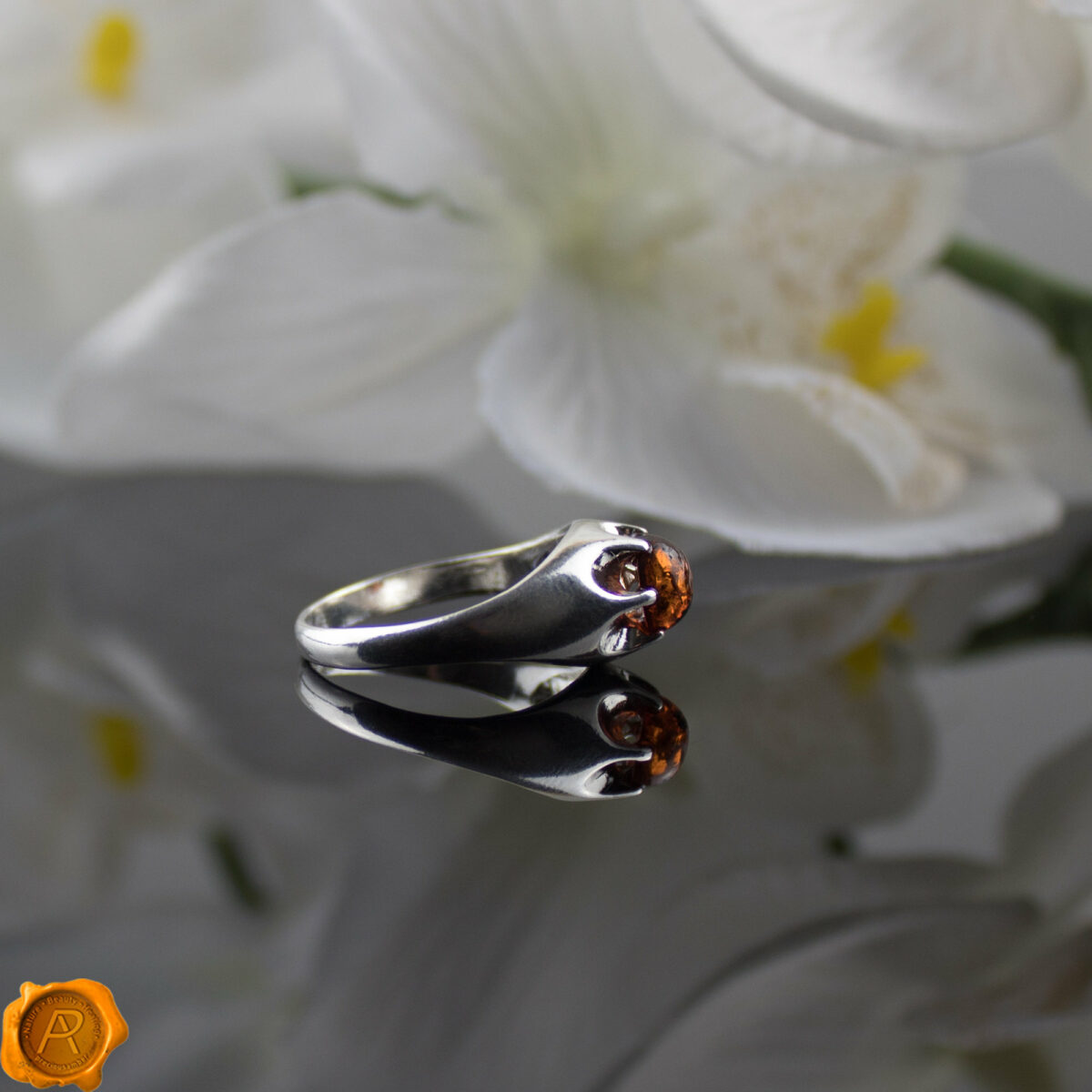 Cognac Amber Silver Ring - Image 4