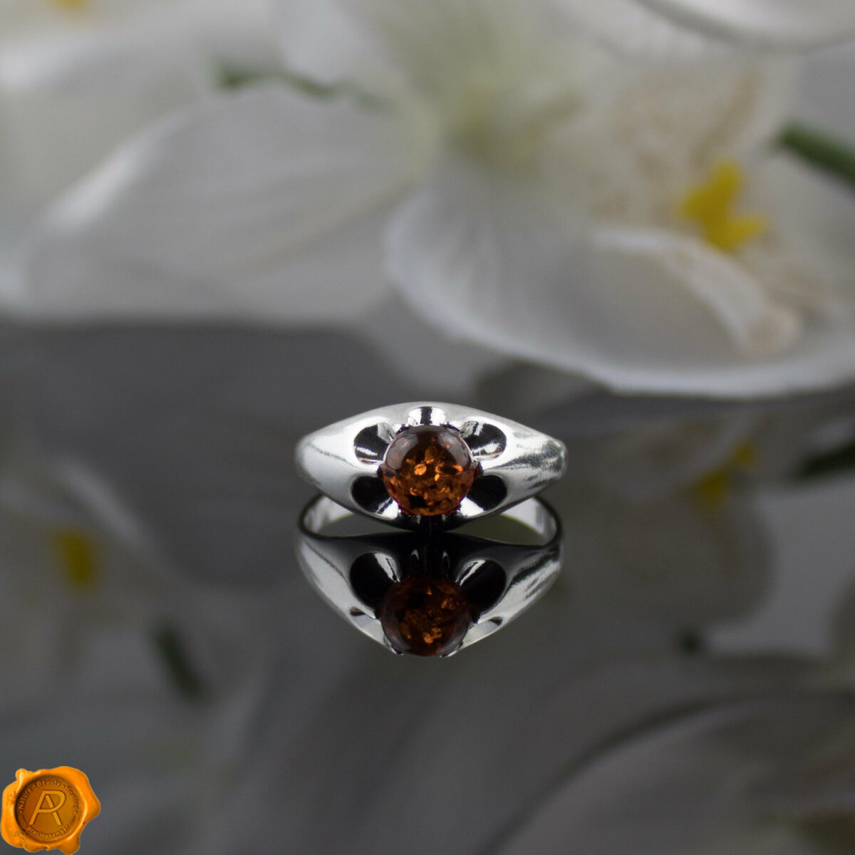Cognac Amber Silver Ring - Image 1