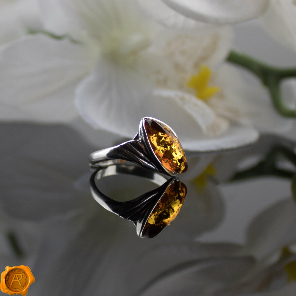 Cognac Amber Silver Ring - Image 3