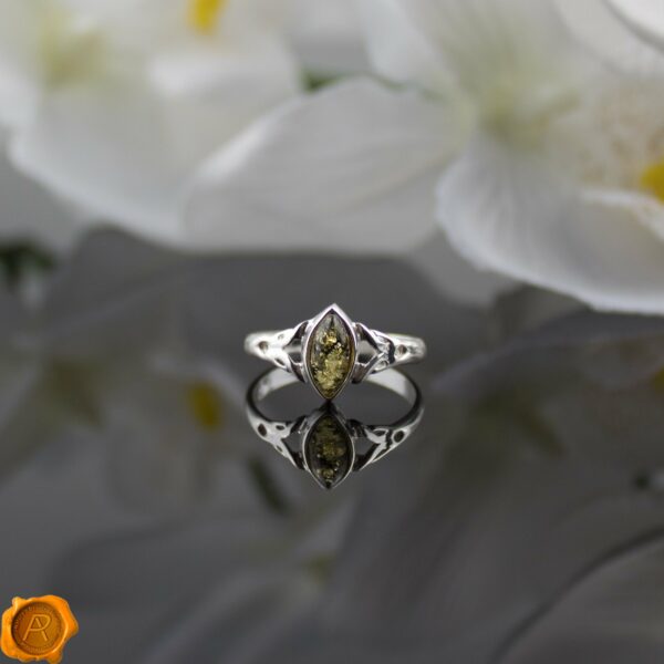 Celtic Green Amber Silver Ring