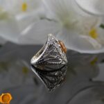 Large Cognac Amber Silver Ring - Image 3