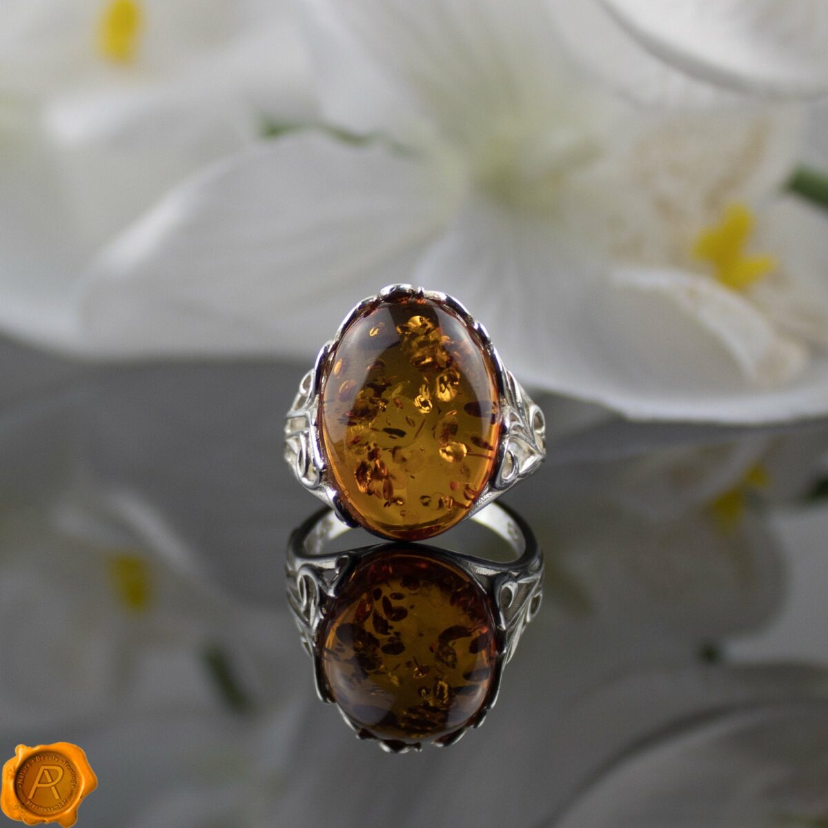 Cognac Amber Silver Ring - Image 3