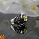 Men's Green Amber Silver Ring