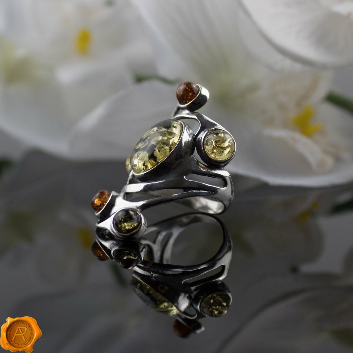 Large Multicolor Amber Ring - Image 3