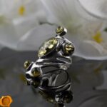 Large Green Amber Silver Ring