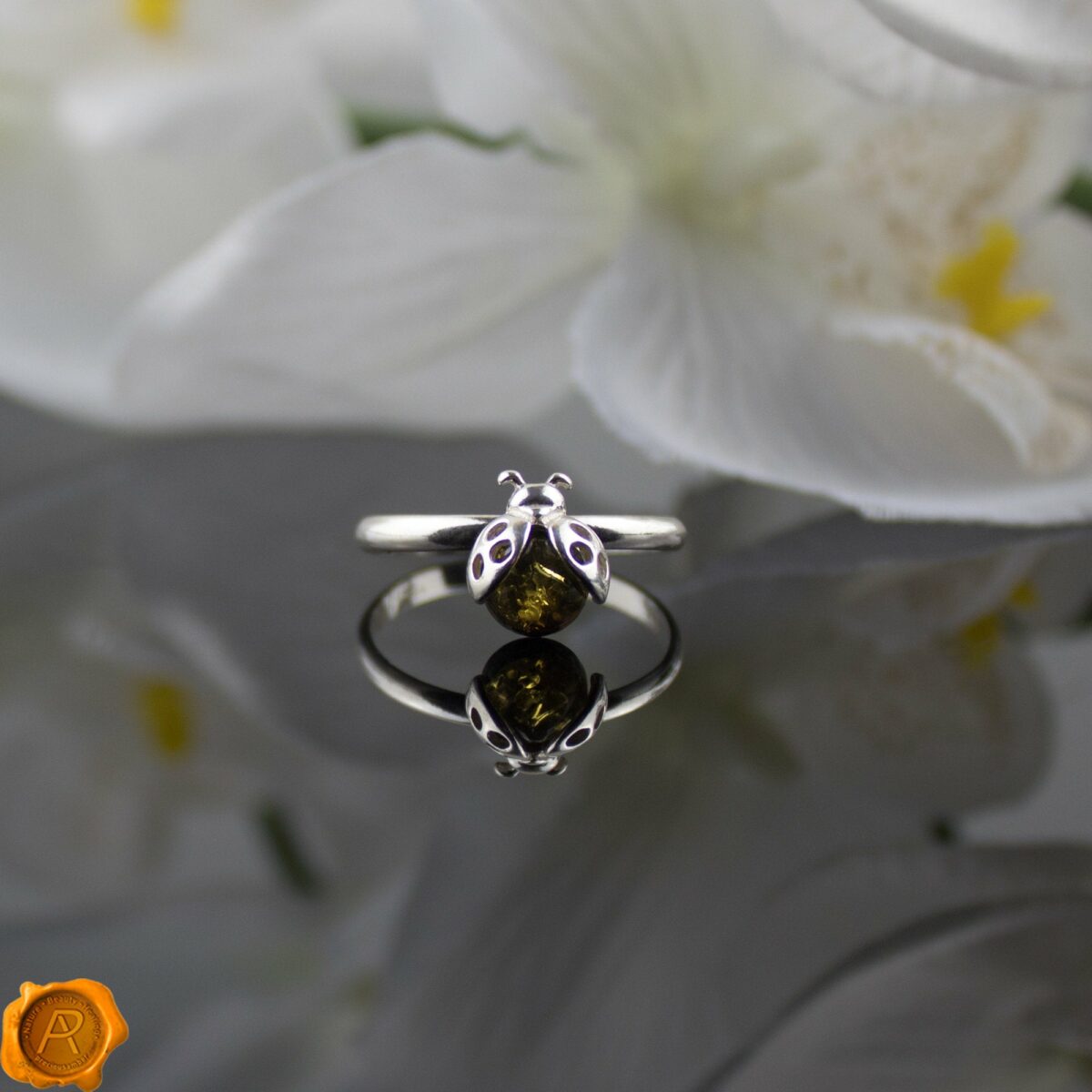 Ladybird Green Amber Ring - Image 3