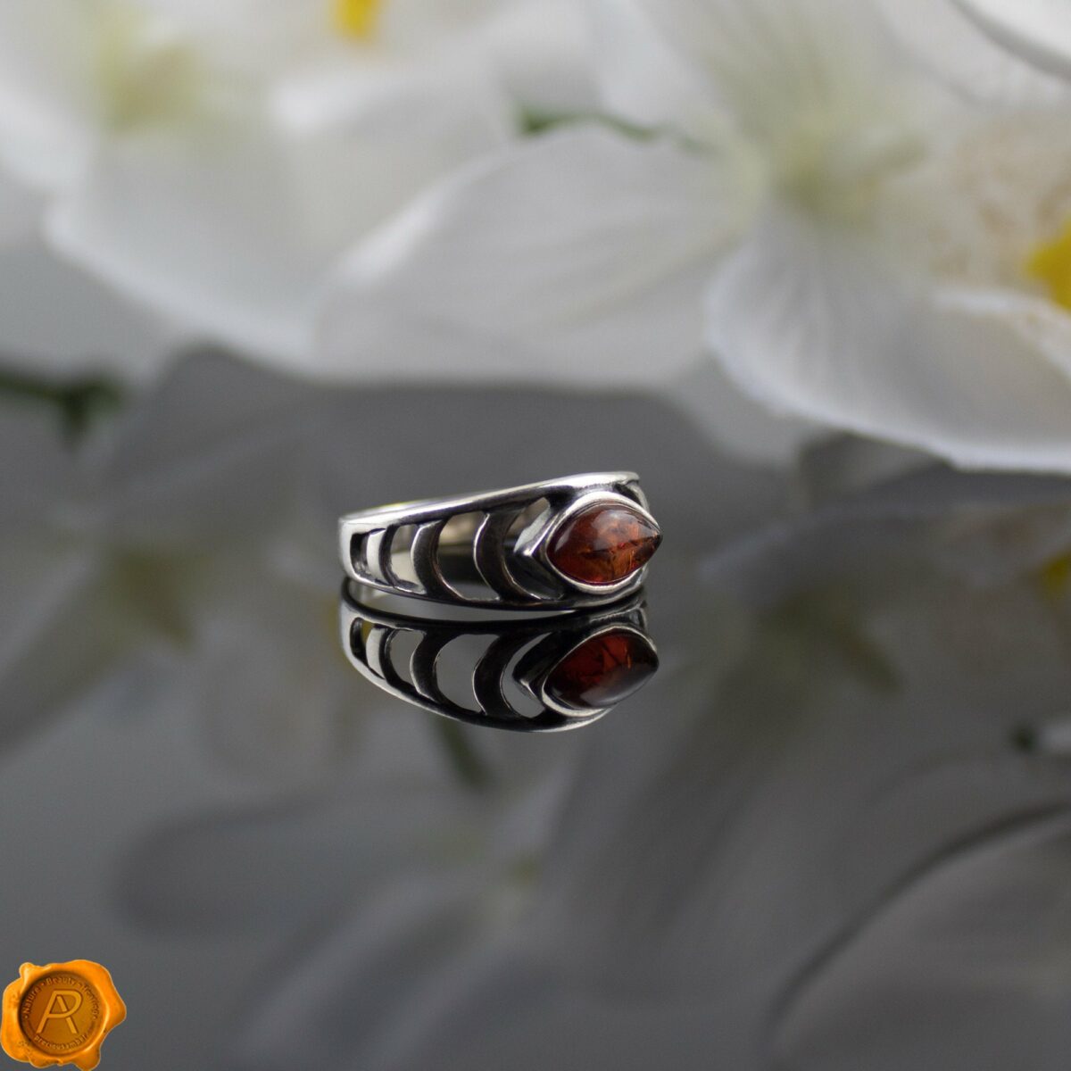 Cognac Amber Evil Eye Ring - Image 2