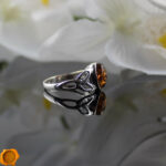Celtic Cognac Amber Silver Ring - Image 4