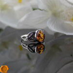 Celtic Cognac Amber Silver Ring - Image 3