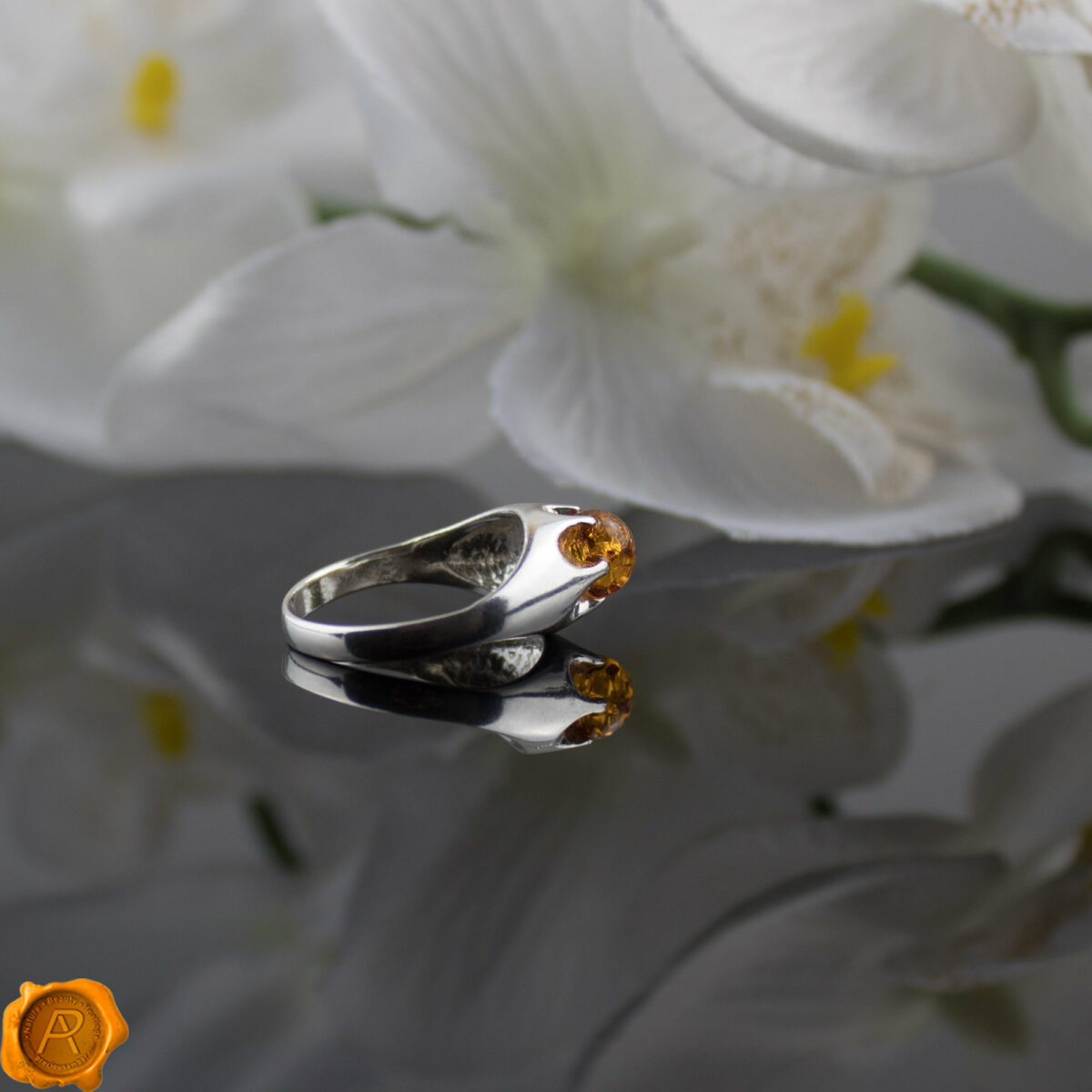 Cognac Amber Silver Ring - Image 3