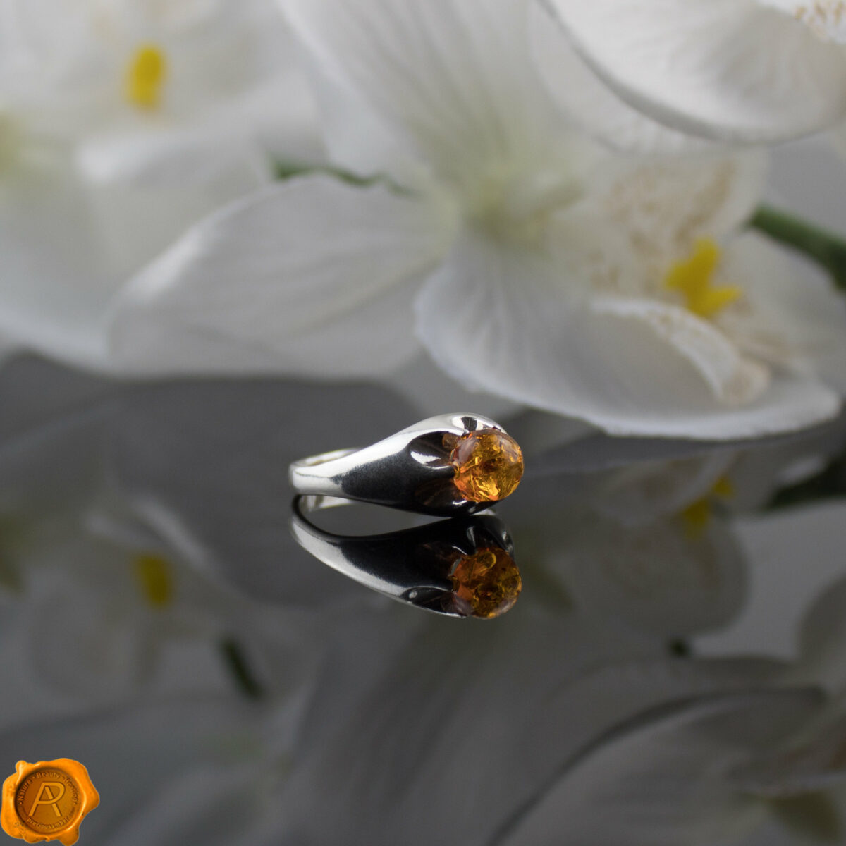 Cognac Amber Silver Ring - Image 5