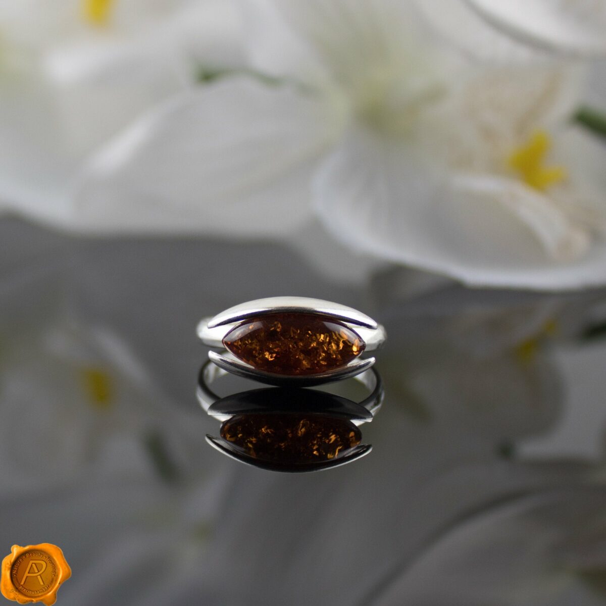 Special Mother's Day Jewellery Gift Cognac Amber Evil Eye Ring - Image 1