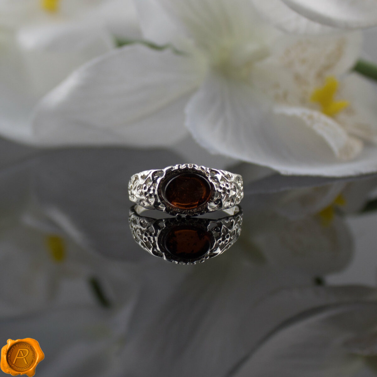 Subtle Amber Silver Ring - Image 3