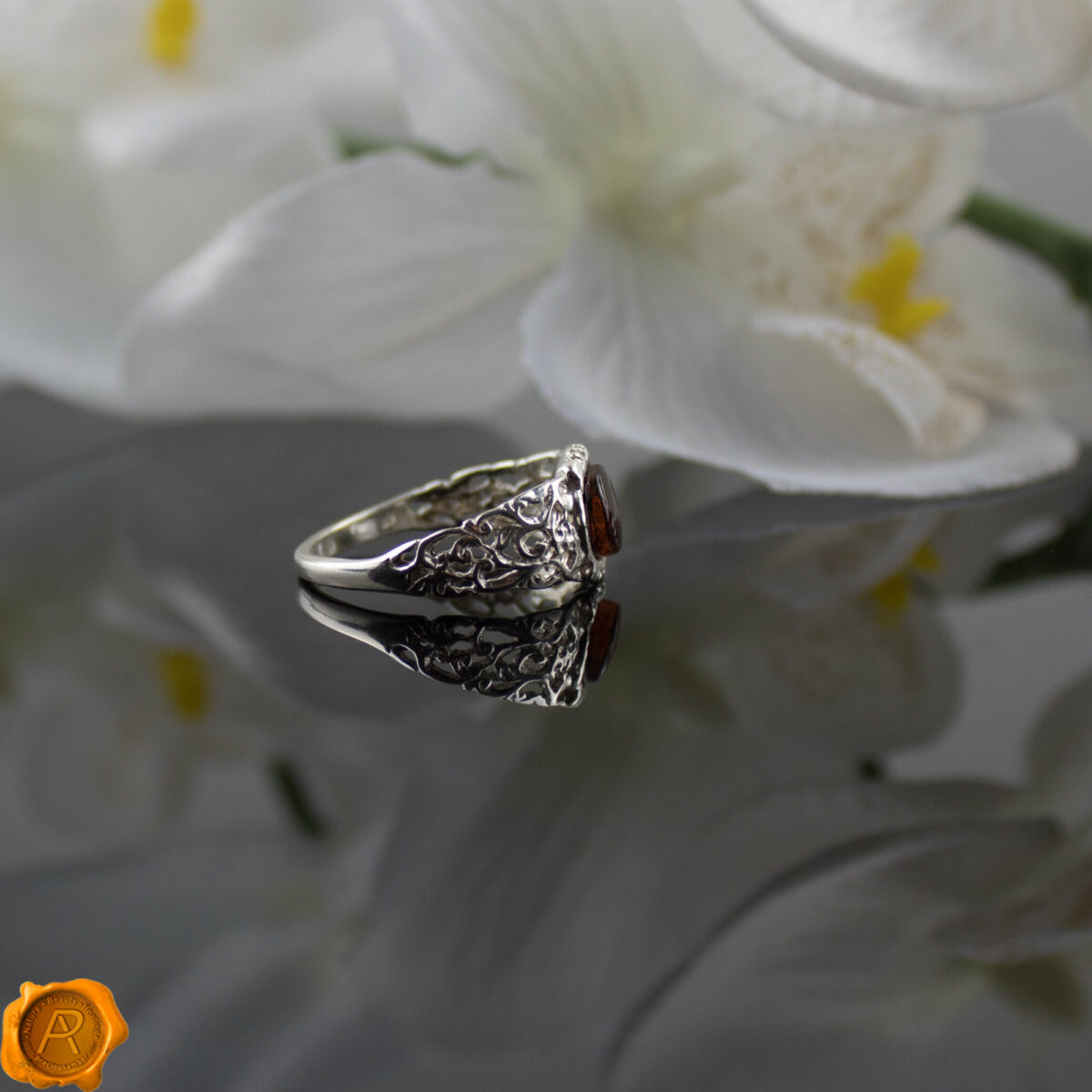 Subtle Amber Silver Ring - Image 4