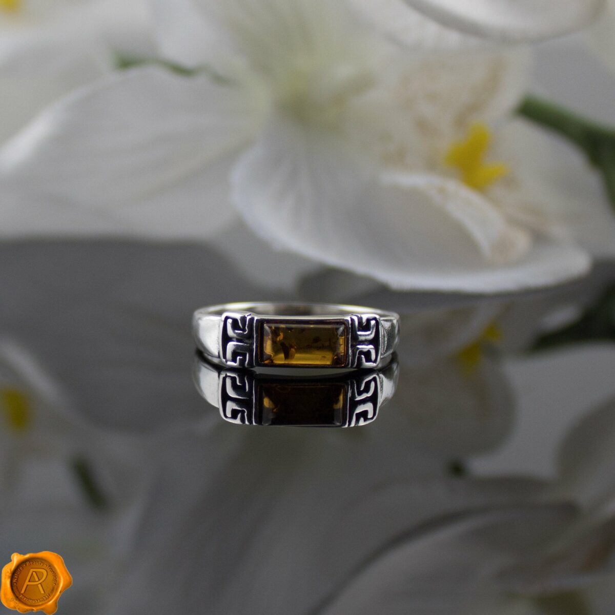 Celtic Cognac Amber Ring - Image 1