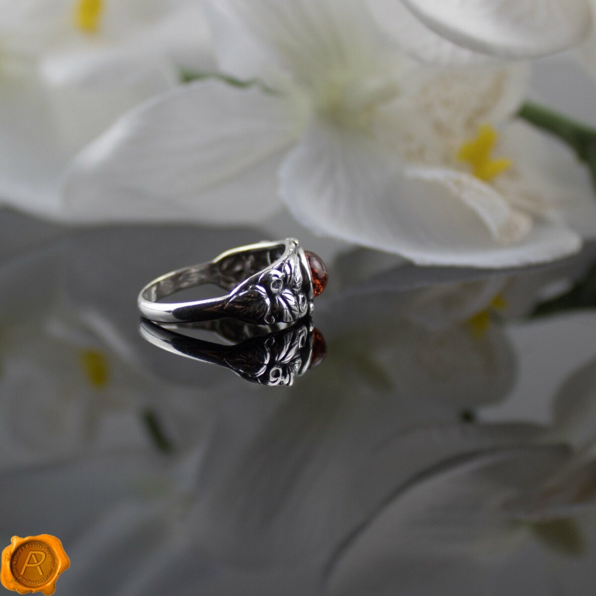 Perfect Mother's Day Jewellery Gift Cognac Amber Silver Ring - Image 4