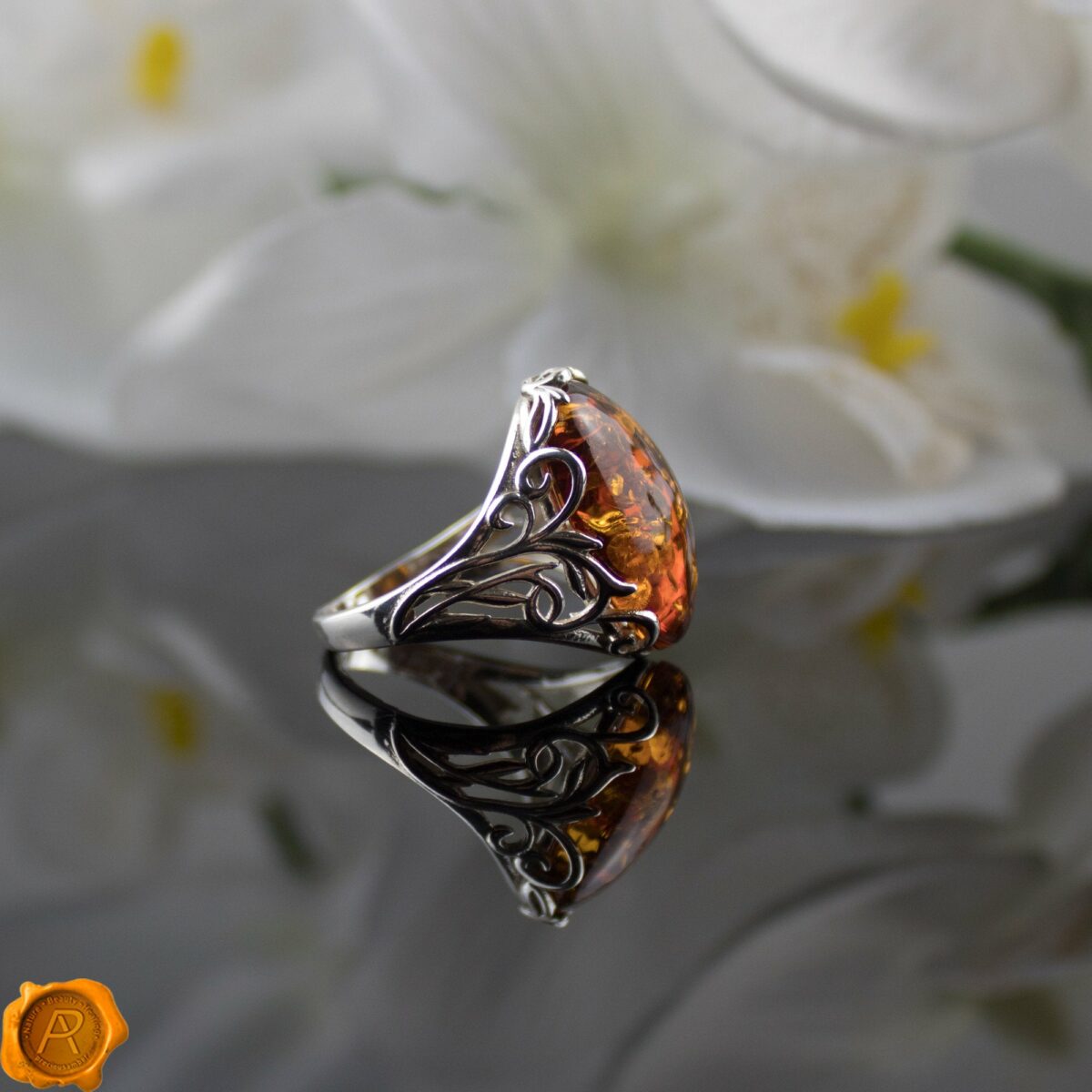 Cognac Amber Silver Ring - Image 4