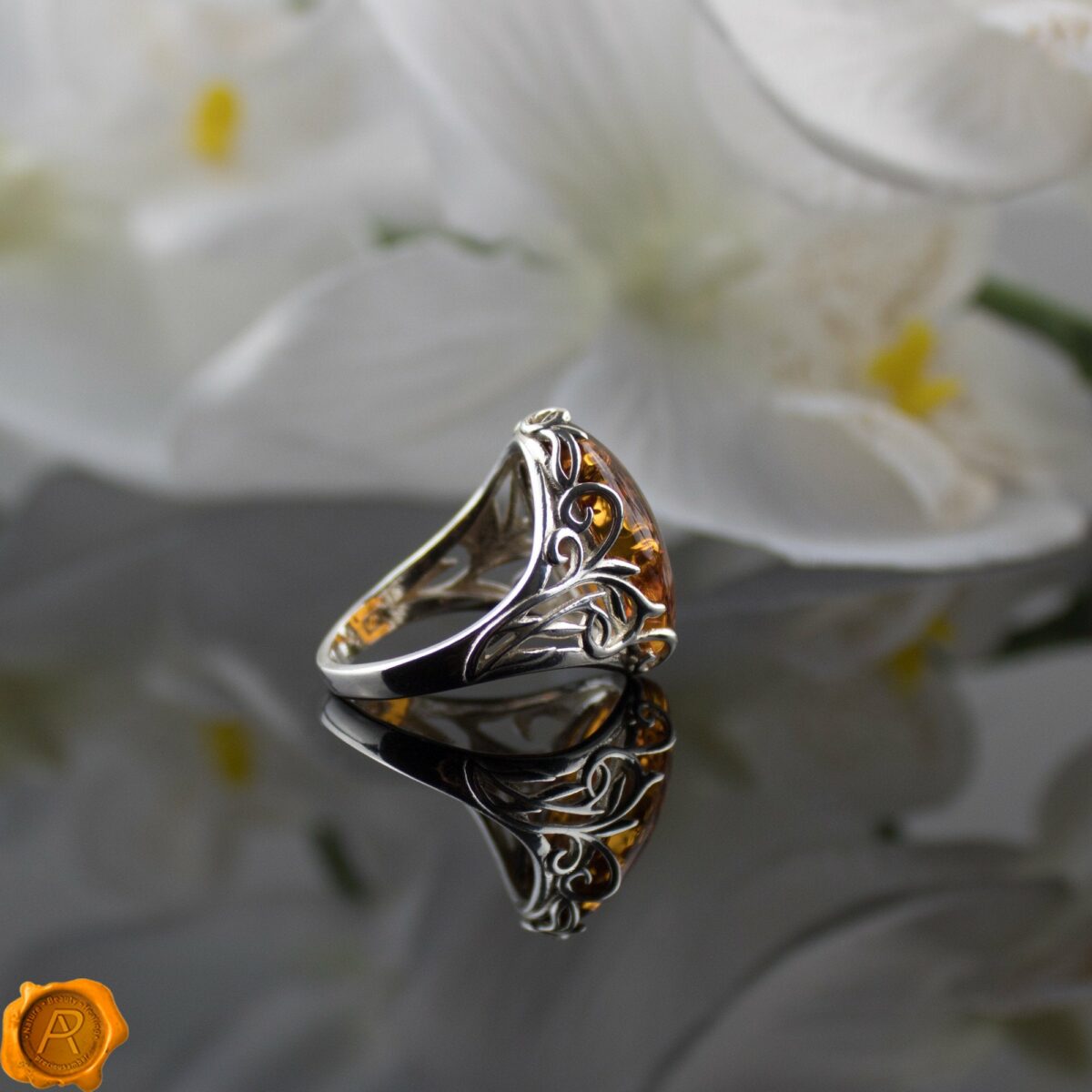 Cognac Amber Silver Ring - Image 5