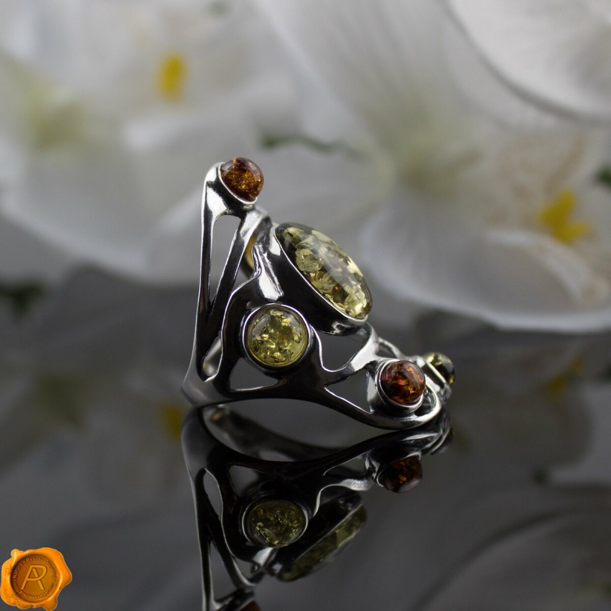 Large Multicolor Amber Ring - Image 4