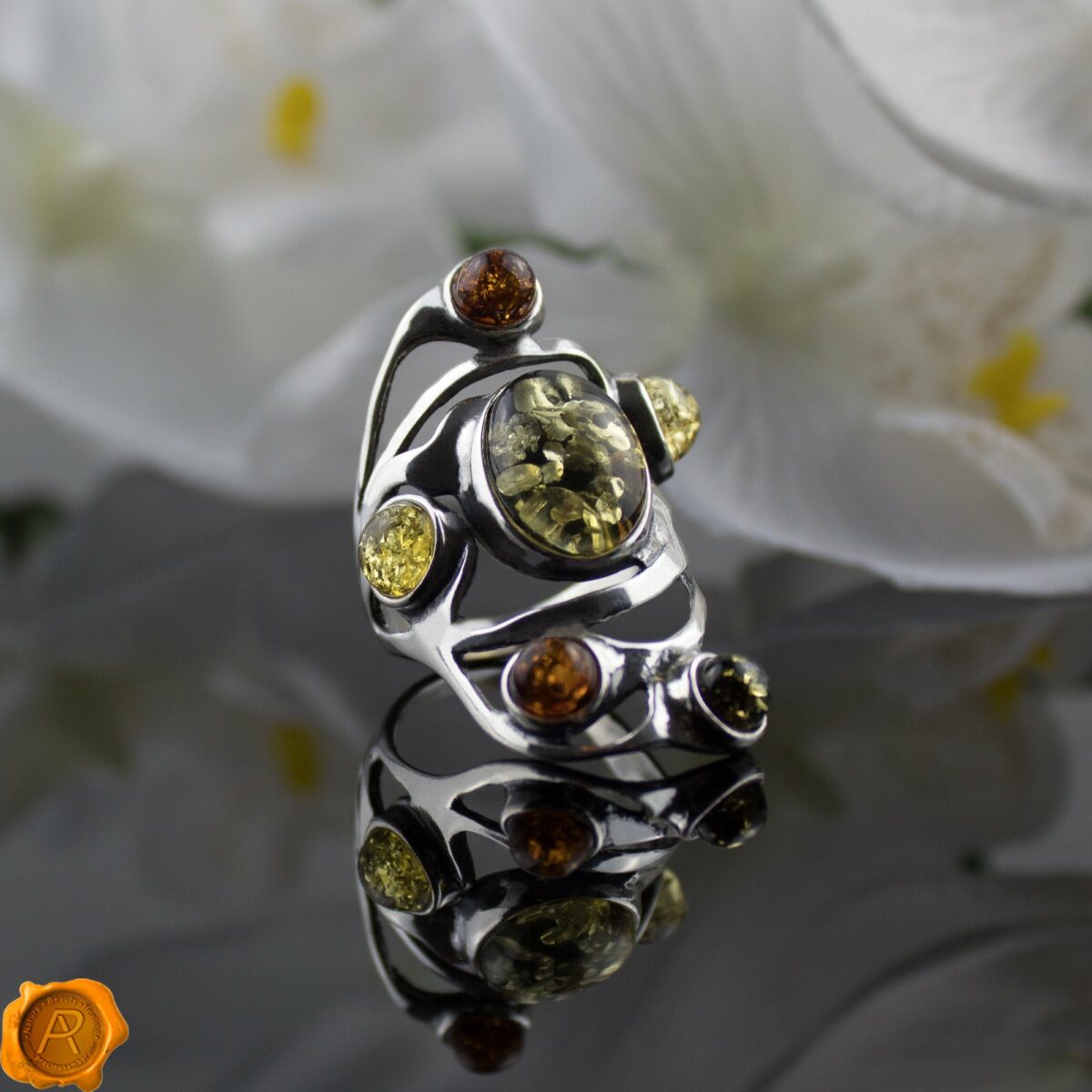 Large Multicolor Amber Ring - Image 1