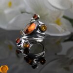 Large Cognac Amber Silver Ring
