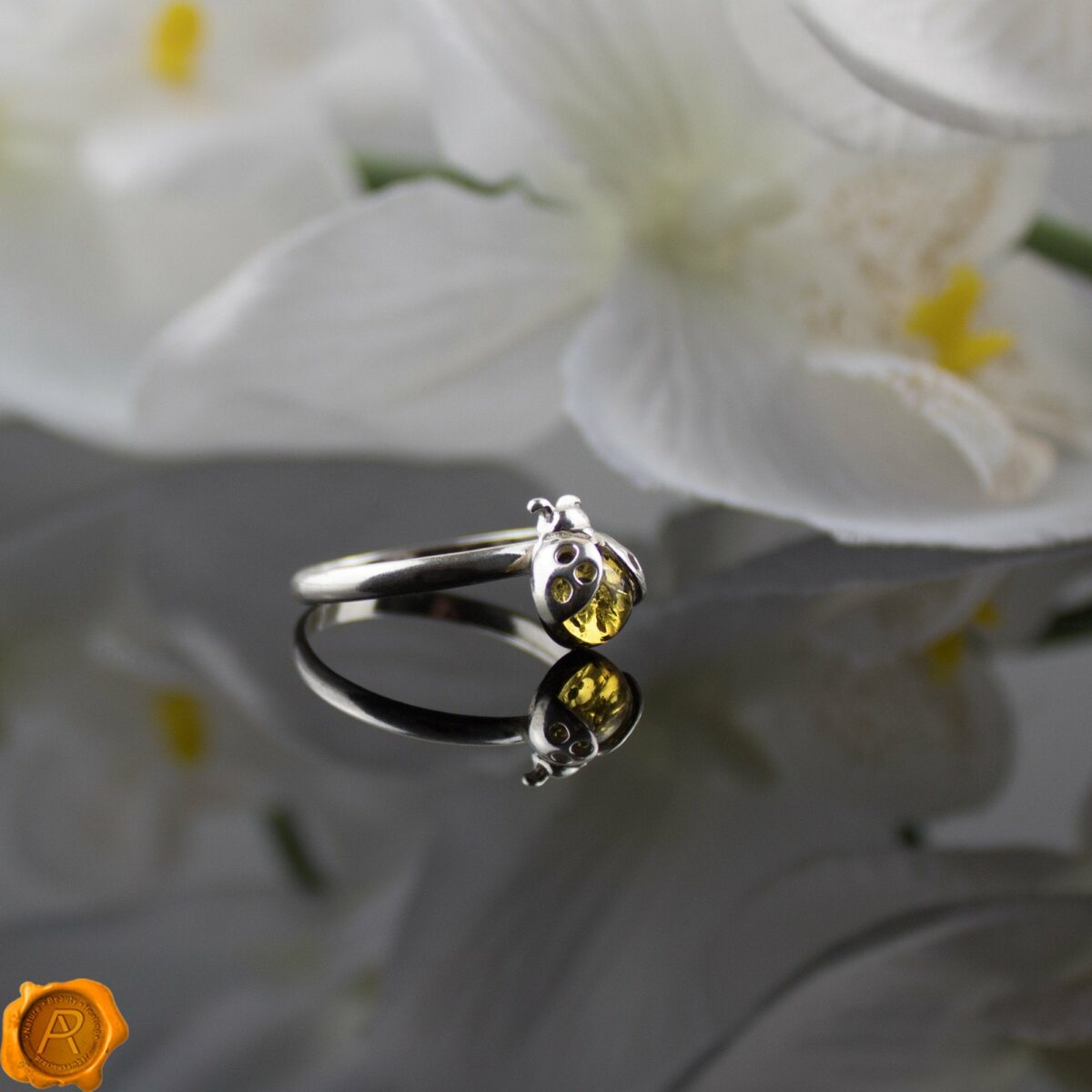 Ladybird Green Amber Ring - Image 1