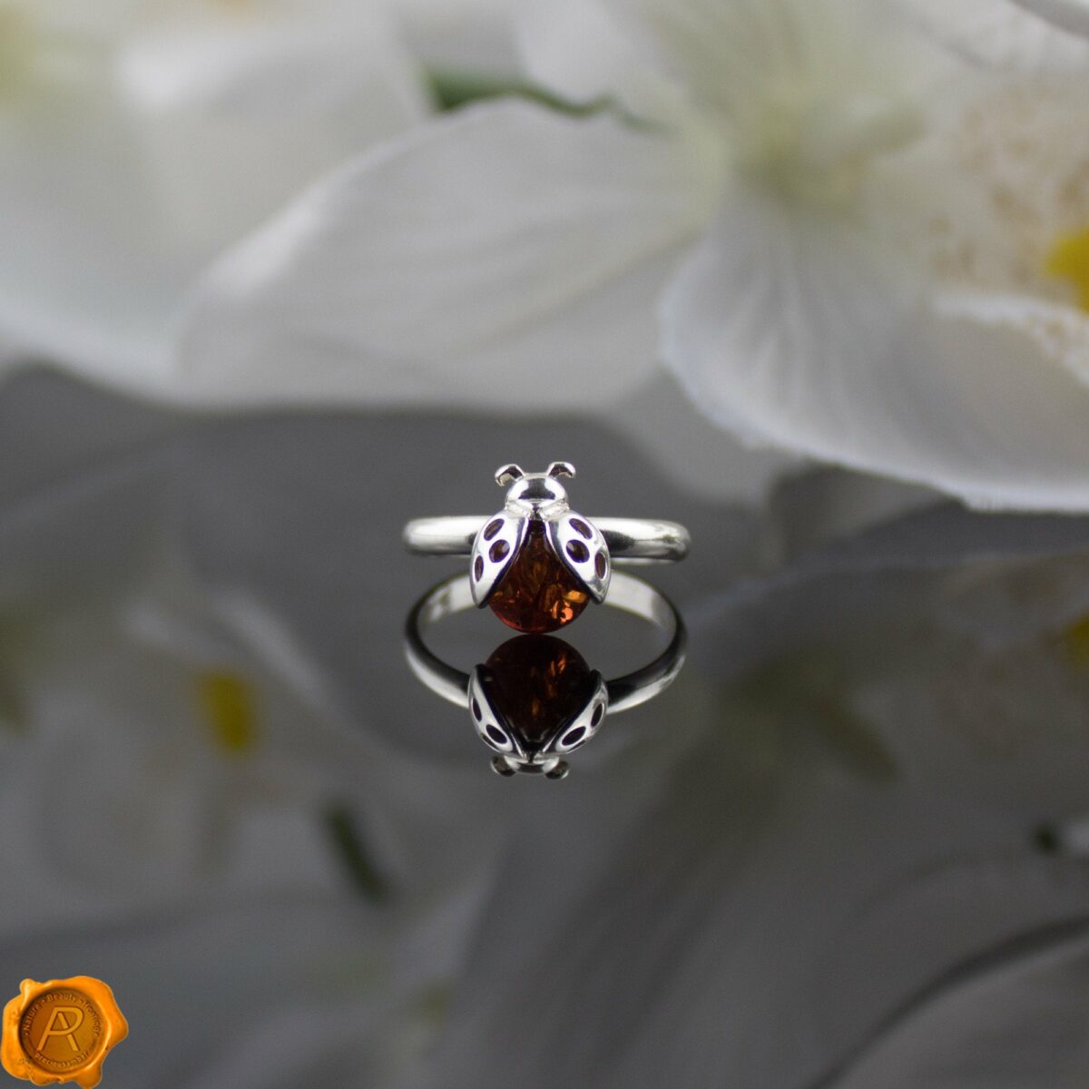 Ladybird Cognac Amber Ring - Image 1