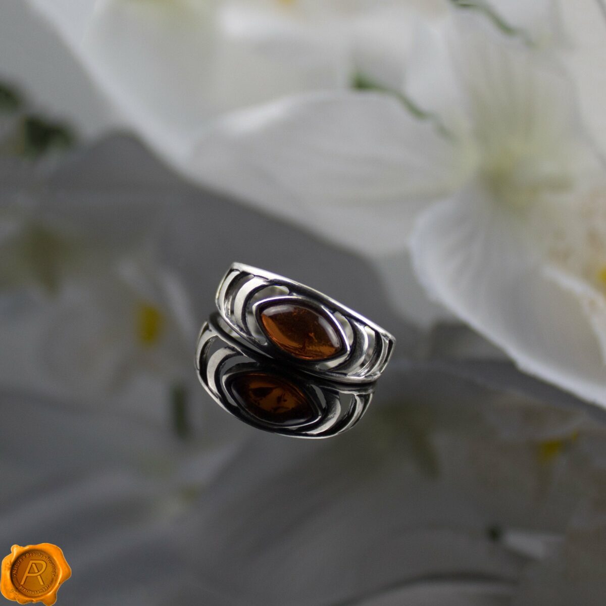 Cognac Amber Evil Eye Ring - Image 1