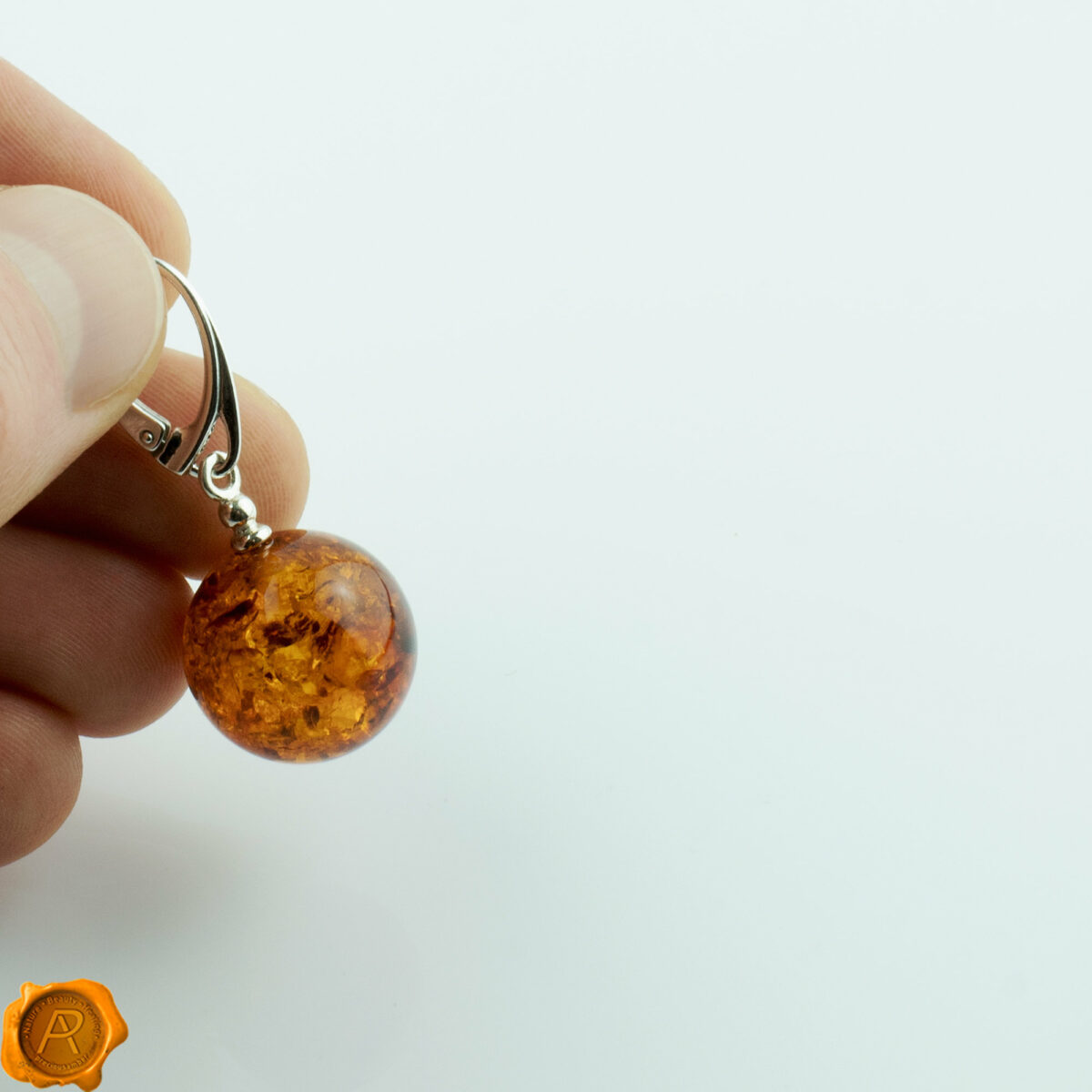 Cognac Amber Sphere Earrings - Image 4