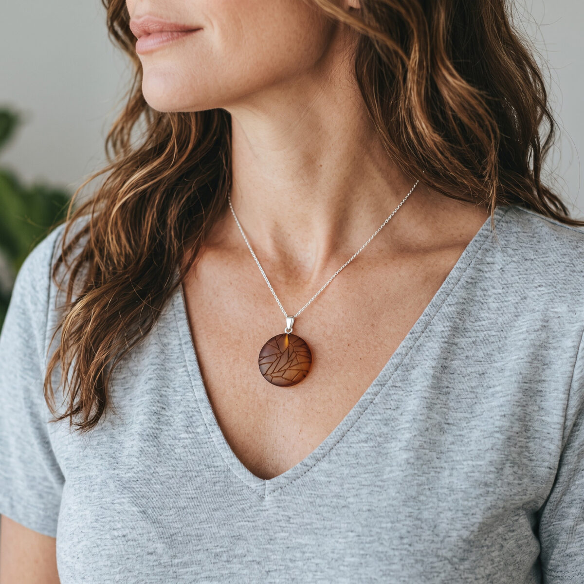 Protection Carved Amulet Large Honey Baltic Amber Pendant Necklace Silver, Chunky Natural Gemstone Jewellery