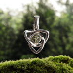 Celtic Triangle Knot Green Natural Amber Silver Teardrop Pendant Charm Necklace, Small Stone Drop Gemstone Irish Jewellery Gift