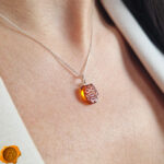 Honey Baltic Amber Owl Pendant, Dainty Small Sterling Silver Teardrop Necklace
