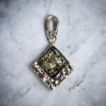 Green Baltic Amber Drop Small Gemstone Pendant Necklace Silver Jewelry Gift Women, Natural Dainty Real Amber Teardrop Large Charms