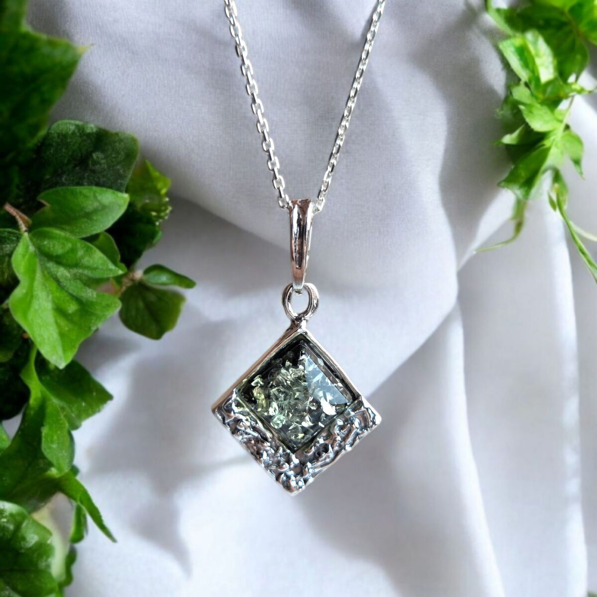 Green Baltic Amber Drop Small Gemstone Pendant Necklace Silver Jewelry Gift Women, Natural Dainty Real Amber Teardrop Large Charms