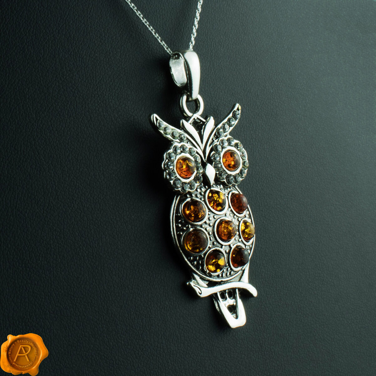 Large Owl Pendant Cognac - Image 3