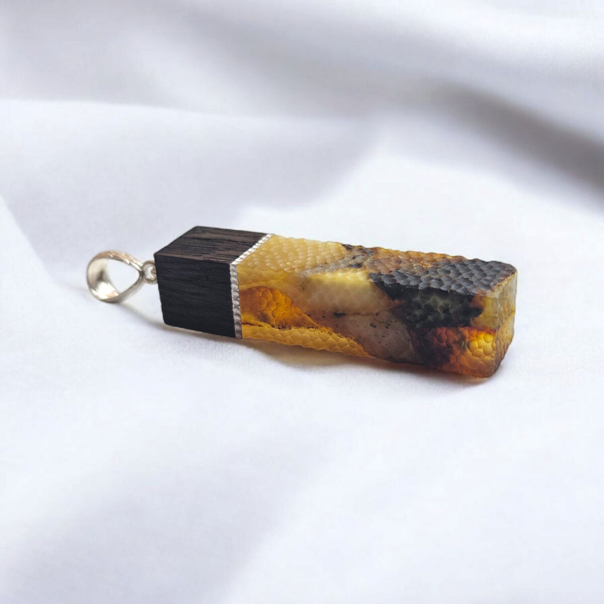 Large-Long-Real-Baltic-Amber-Black-Oak-Wood-Pendant-Silver-Natural-Gemstone-Rectangle-Geometric-Jewellery-Necklace CARVED Large Natural Baltic Amber Black Oak Wood Pendant Gemstone Silver Teardrop Gift, Rectangle Long Amber Drop Unisex Necklace Men Women