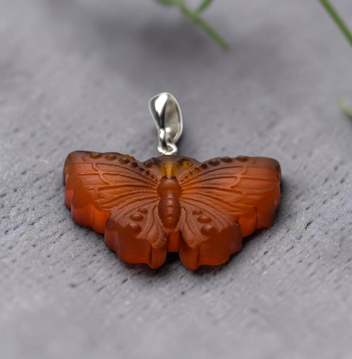 Natural Baltic Amber Butterfly Pendant Necklace Silver, Large Drop Teardrop Charm Gemstone Gift, Moth Lover Jewellery Women