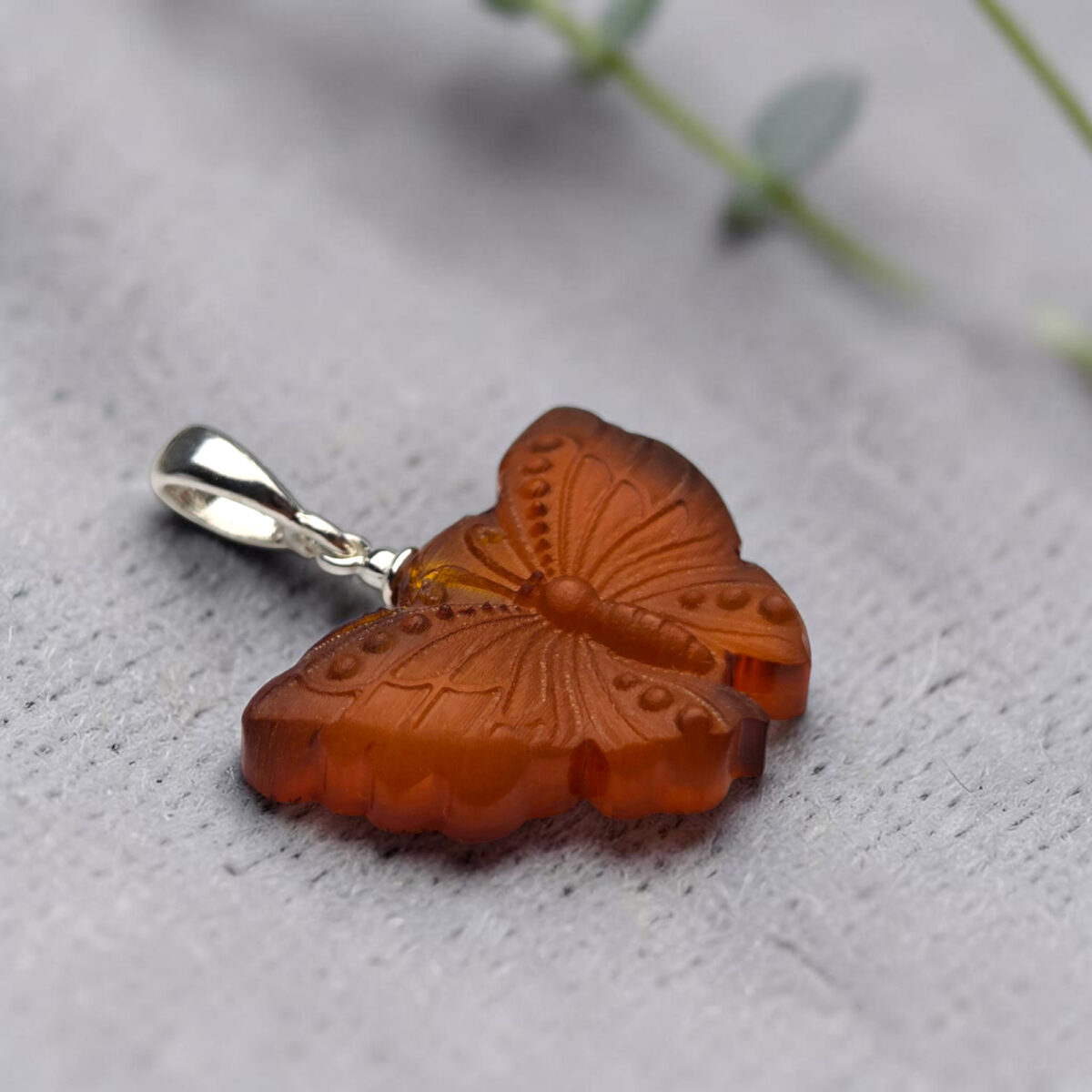 Carved Amber Butterfly Pendant - Image 4