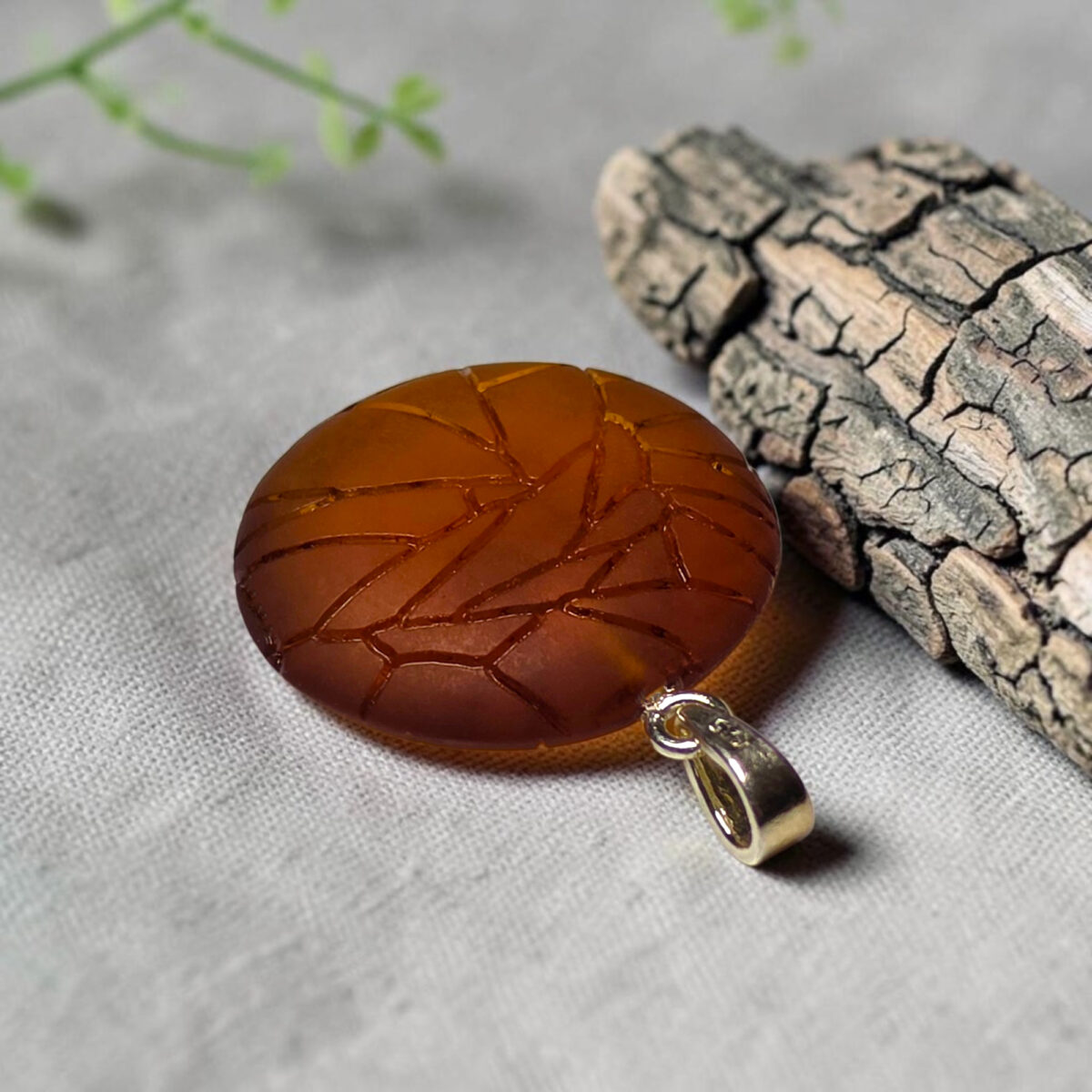 Protection Carved Amulet Large Honey Baltic Amber Pendant Necklace Silver, Chunky Natural Gemstone Jewellery