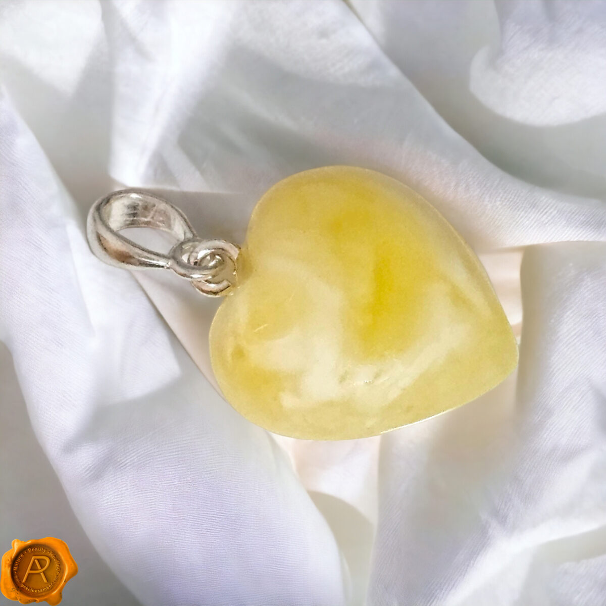 White Amber Heart Pendant - Image 3