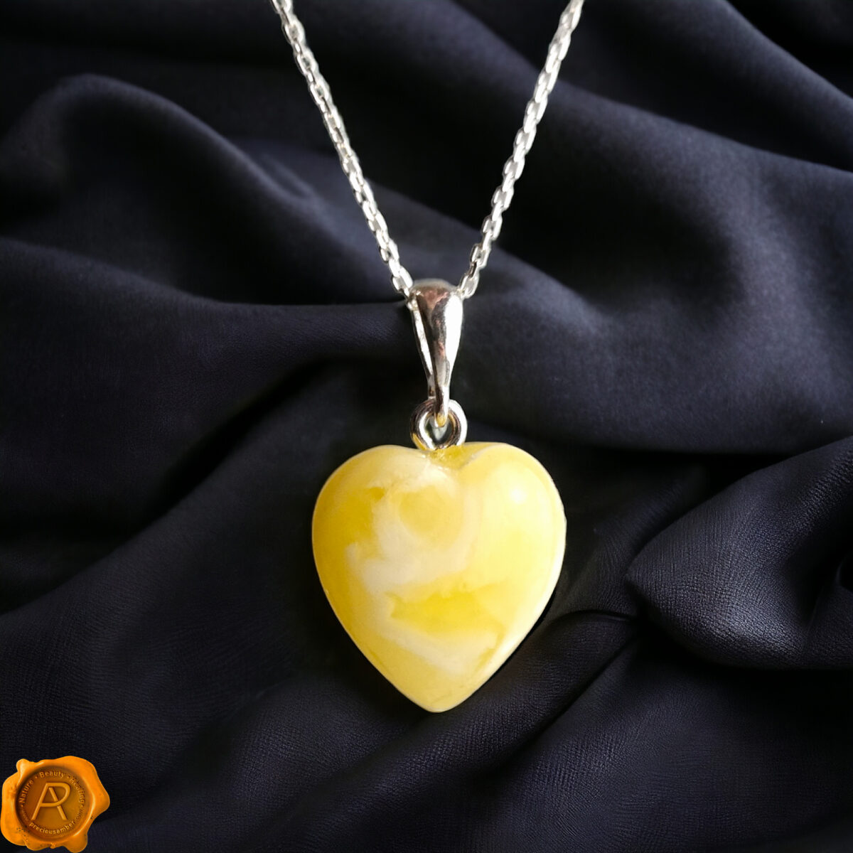 White Amber Heart Pendant - Image 1