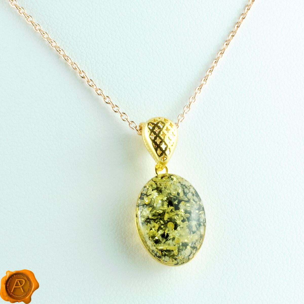 Green Amber Gold Pendant - Image 1