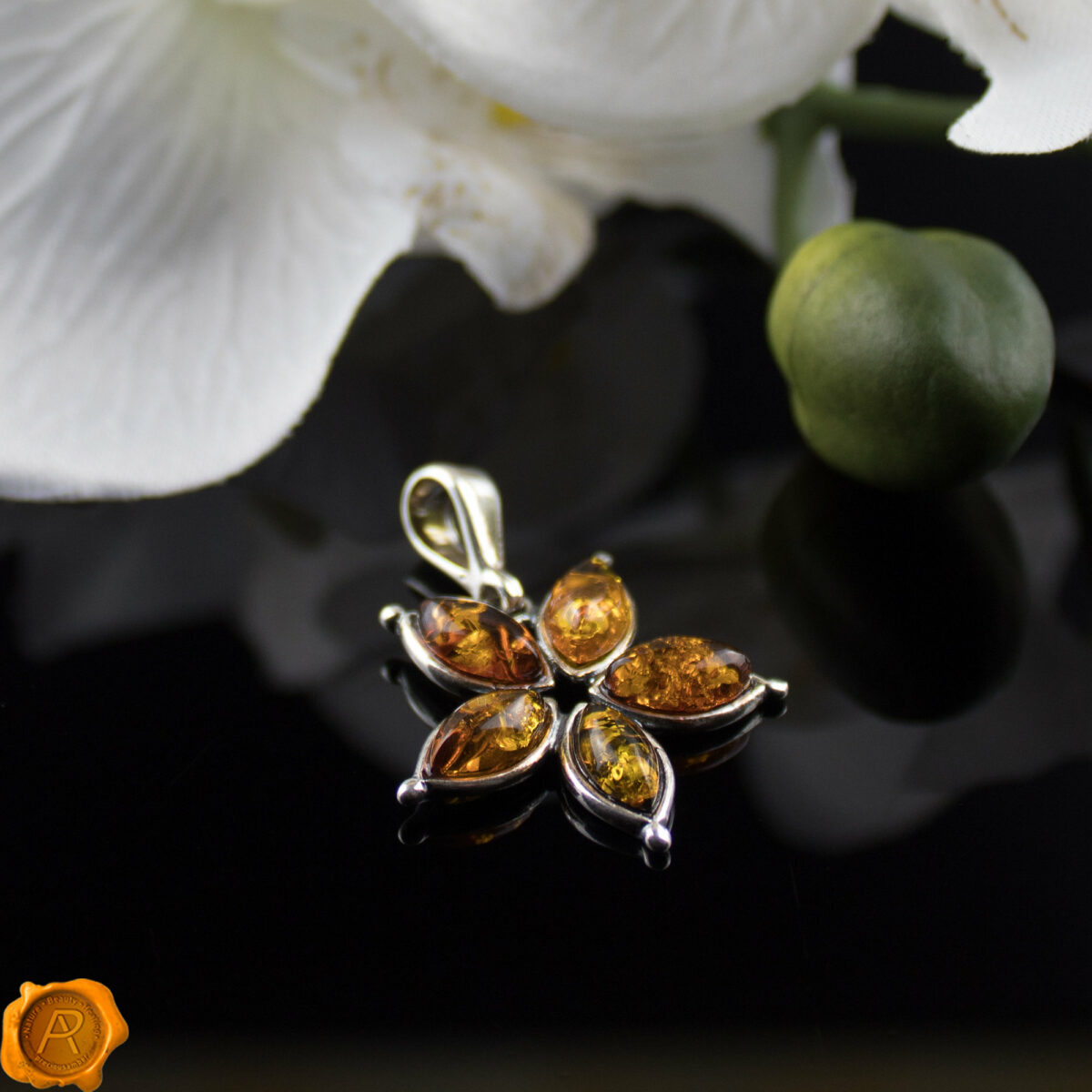 Cognac Amber Silver Flower - Image 2