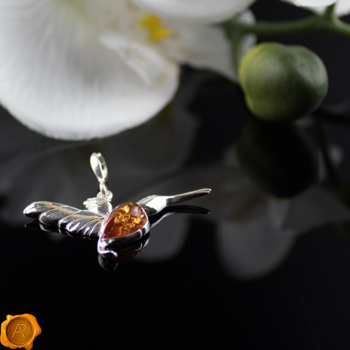 Hummingbird Cognac Amber Pendant - Image 2
