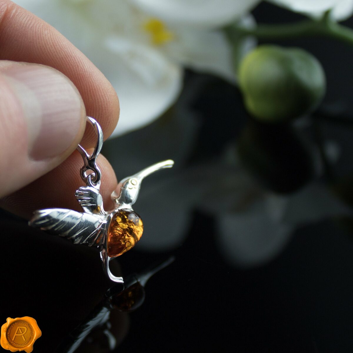 Hummingbird Cognac Amber Pendant - Image 3