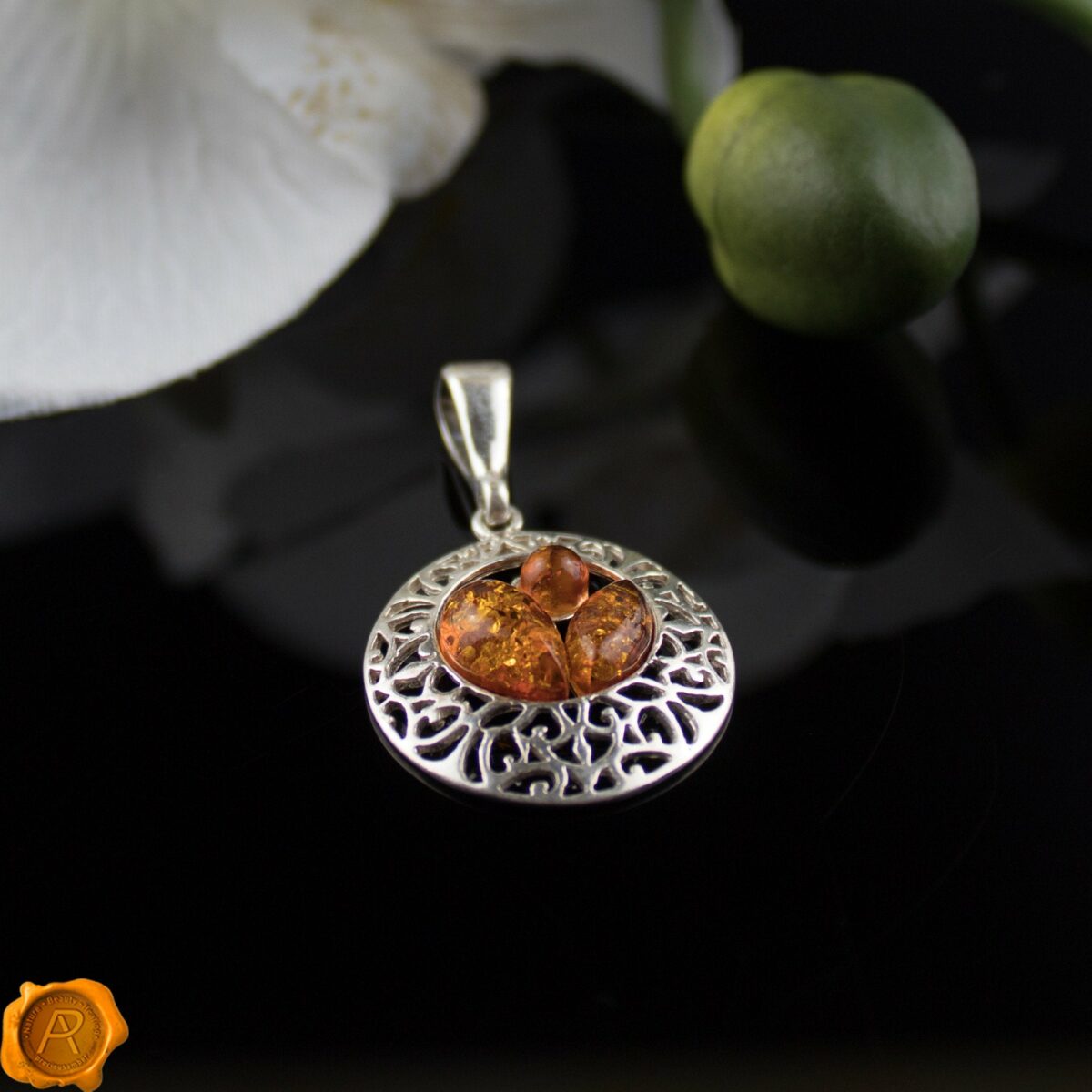 Cognac Amber Silver Amulet - Image 2