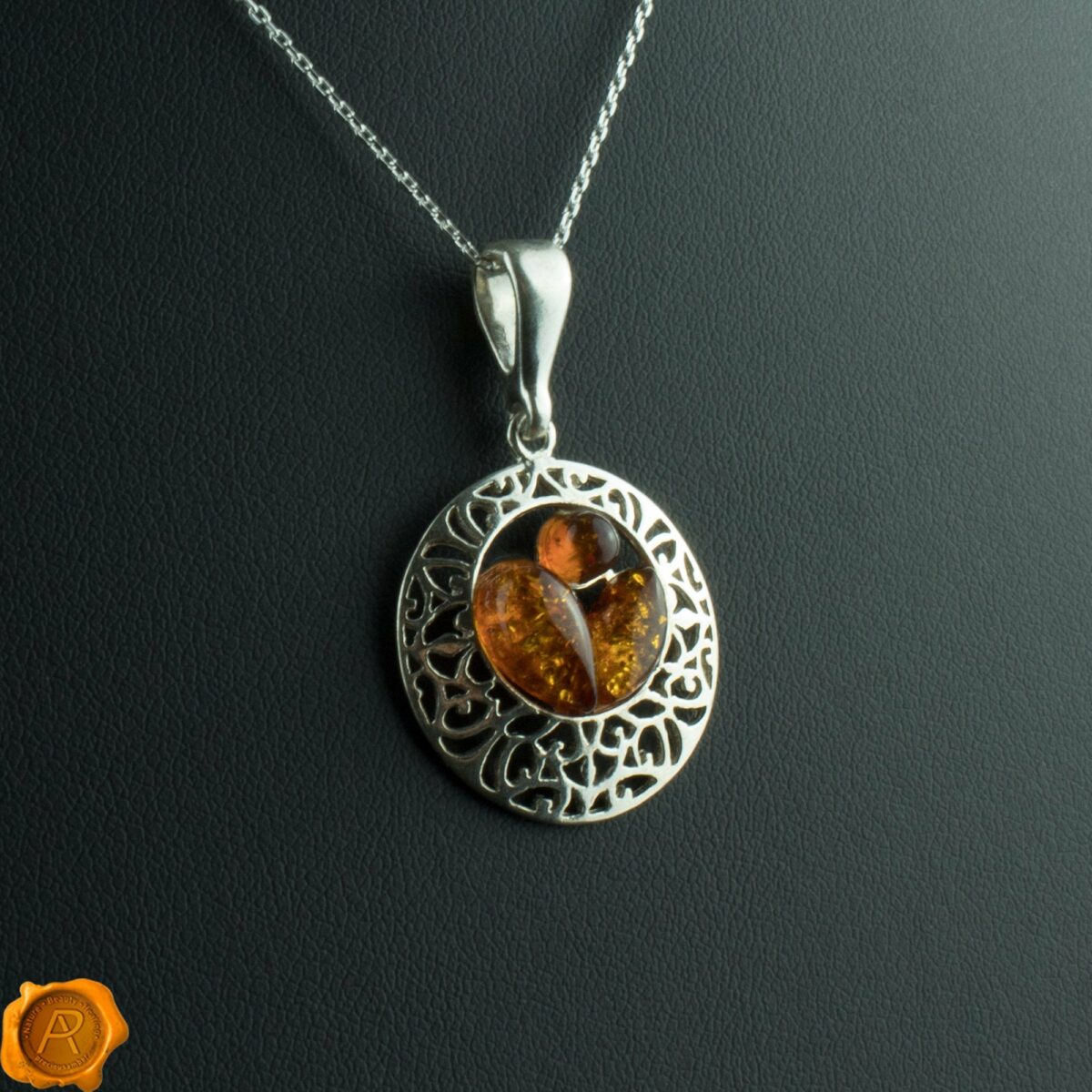 Cognac Amber Silver Amulet - Image 1