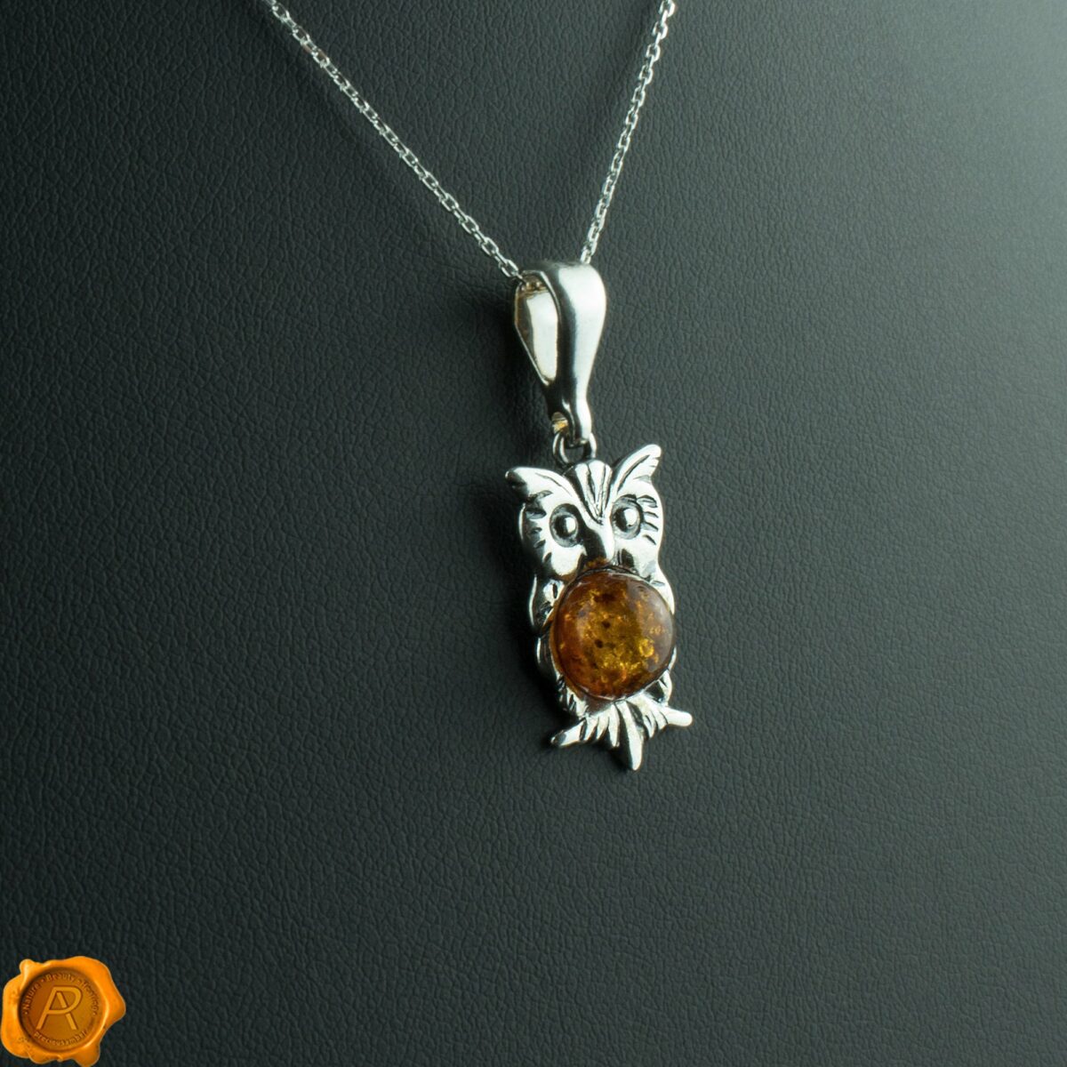 Honey Amber Owl Pendant - Image 1