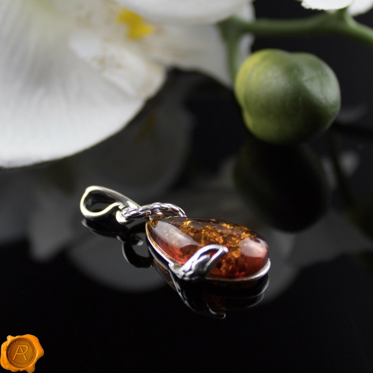Amber Snake Teardrop Pendant - Image 2
